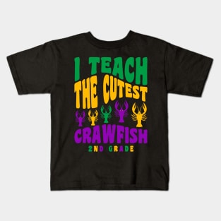 2nd Grade Teacher Mardi Gras Shirt Teach the Cutest Crawfish Kids T-Shirt